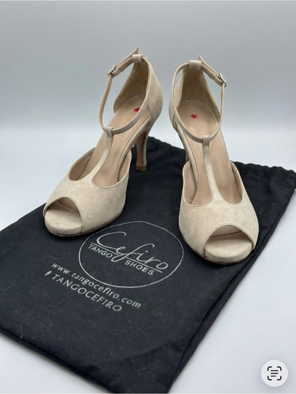 T-Strap Peep Toe Tango Dance  Heels — Light Beige